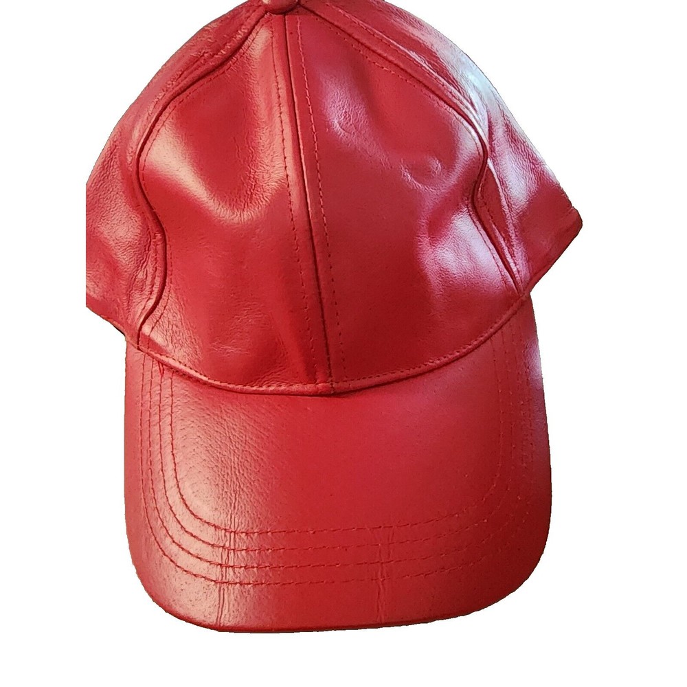 Red Leather USA Baseball Cap Hat Adjustable Back New